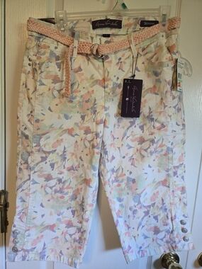 Pastel Floral Skimmer Pants with Pink Braided Belt